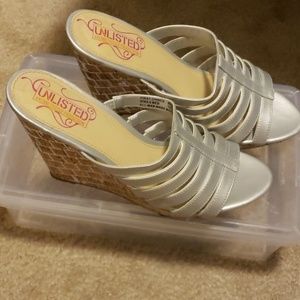 Silver Strappy Wedge Sandal by Unlisted Size 9